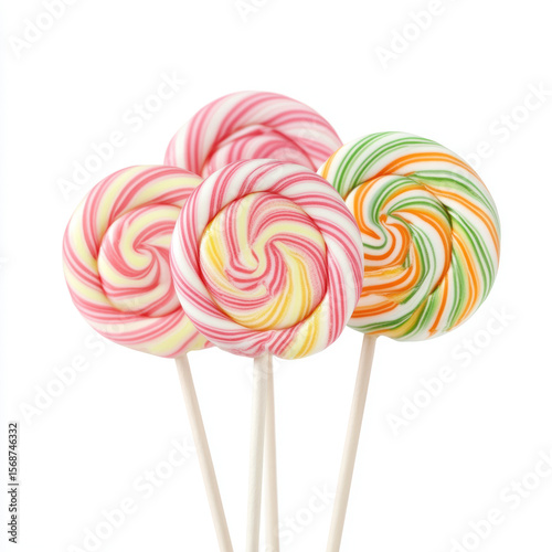 Wallpaper Mural Colorful swirl lollipops on white background, vibrant spiral candy treats, playful sweet desserts for festive celebration Torontodigital.ca