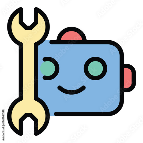 Robotics icon flat line style illustration representing automated machines and intelligent systems, suitable for technology development, engineering education, and AI research projects