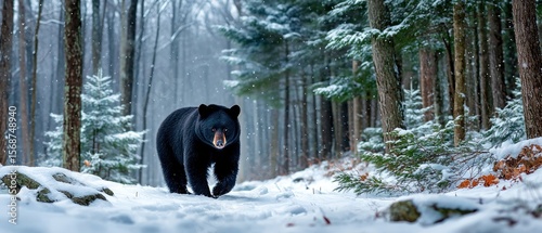 Black bear in a snowy forest