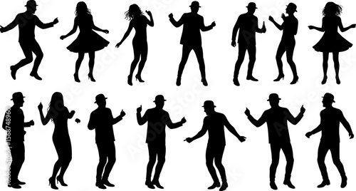 Silhouette dancing people vector illustration, dance party, music event, night club, fun times vector