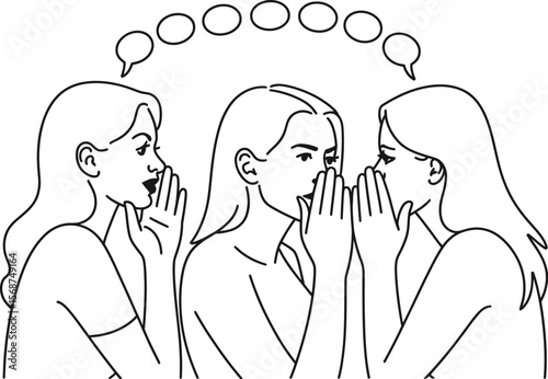 Three women whispering secrets vector illustration for gossip and rumor concept design graphic art