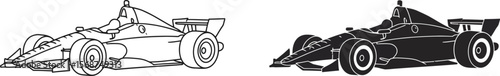 Indycar racing vector illustration: outline and silhouette of a race car for graphic design use