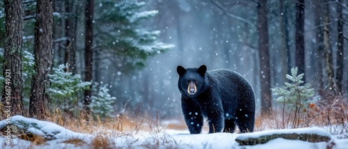 Black bear in snowy forest