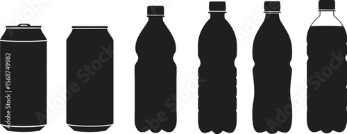 Stock vector illustration of aluminum cans and plastic bottles for beverages and drinks design