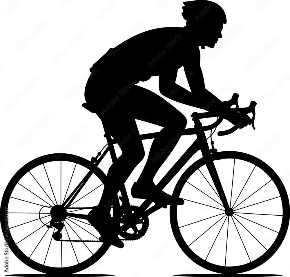 Obraz premium Black silhouette of cyclist riding bicycle vector illustration for cycling sport design