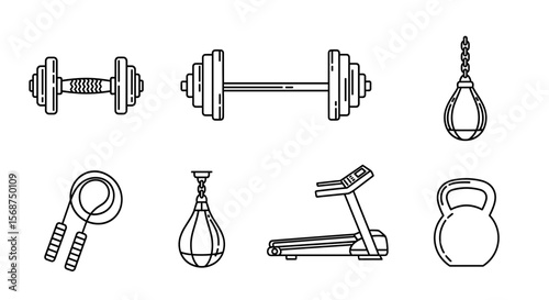 Illustration showcasing an assortment of fitness equipment including dumbbells and treadmill design