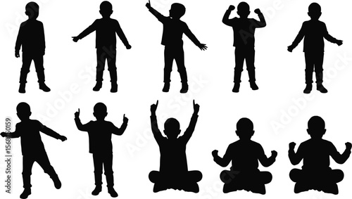 Silhouette of children in various poses a vector illustration for design and creative projects