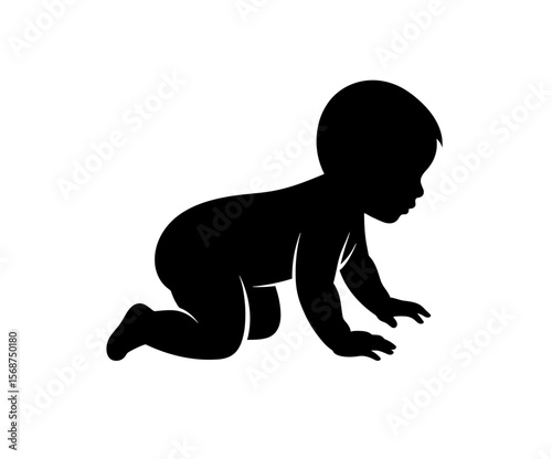 Silhouette of a baby crawling with hands and knees showing movement and exploration on the floor space