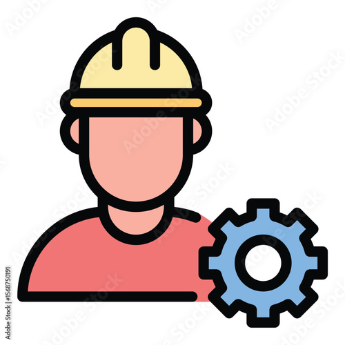 Engineer icon flat line style illustration representing technical expertise and innovation in design and development, suitable for engineering projects, industrial applications, and STEM education