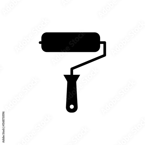 Illustration showcasing a paint roller tool with a handle and cylindrical roller head design element present