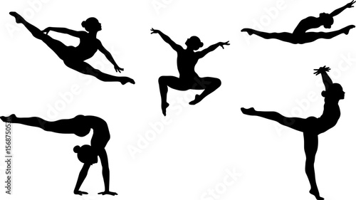 Gymnastics silhouette vector, dance poses, rhythmic gymnastic, artistic movement, acrobatic poses