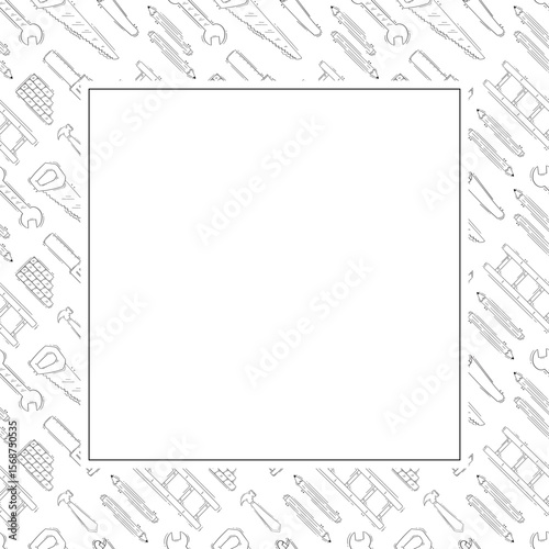 construction frame. doodle construction tool square frame. hand drawn construction frame background. construction tool background