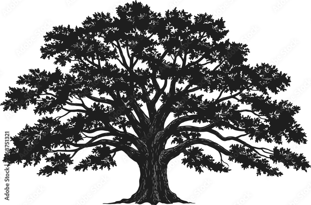 Fototapeta premium Illustration of majestic oak tree silhouette for nature lovers and graphic design enthusiasts alike