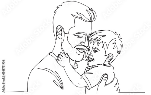 father with son one continuous line drawing vector illustration

