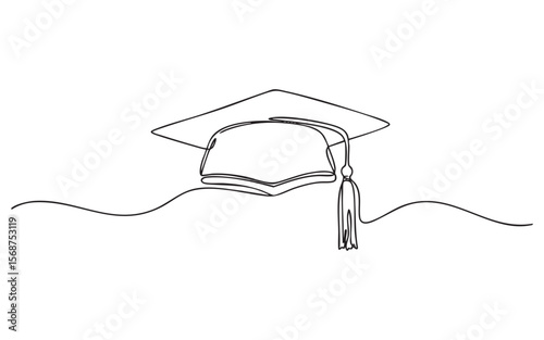 Graduation Hat Cap one continuous line drawing vector illustration

