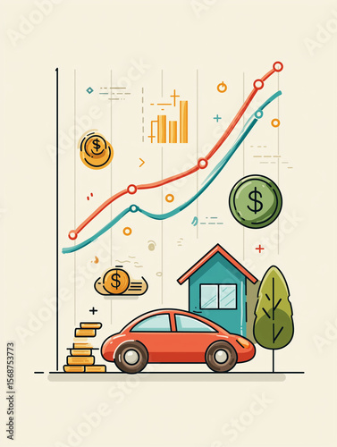 Lifestyle inflation. Graph depicting expenses surpassing income trends in financial analysis.