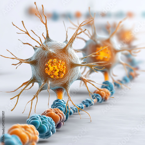 Leptin. Leptin molecules interacting with cell receptors in scientific imagery.