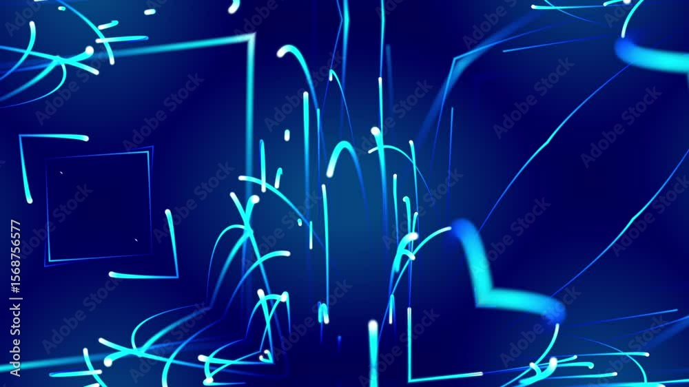 Bundles of abstract optical fiber lines. Bright light signals quickly transmit data for high speed internet connection. Technology and internet concept. 3d render
