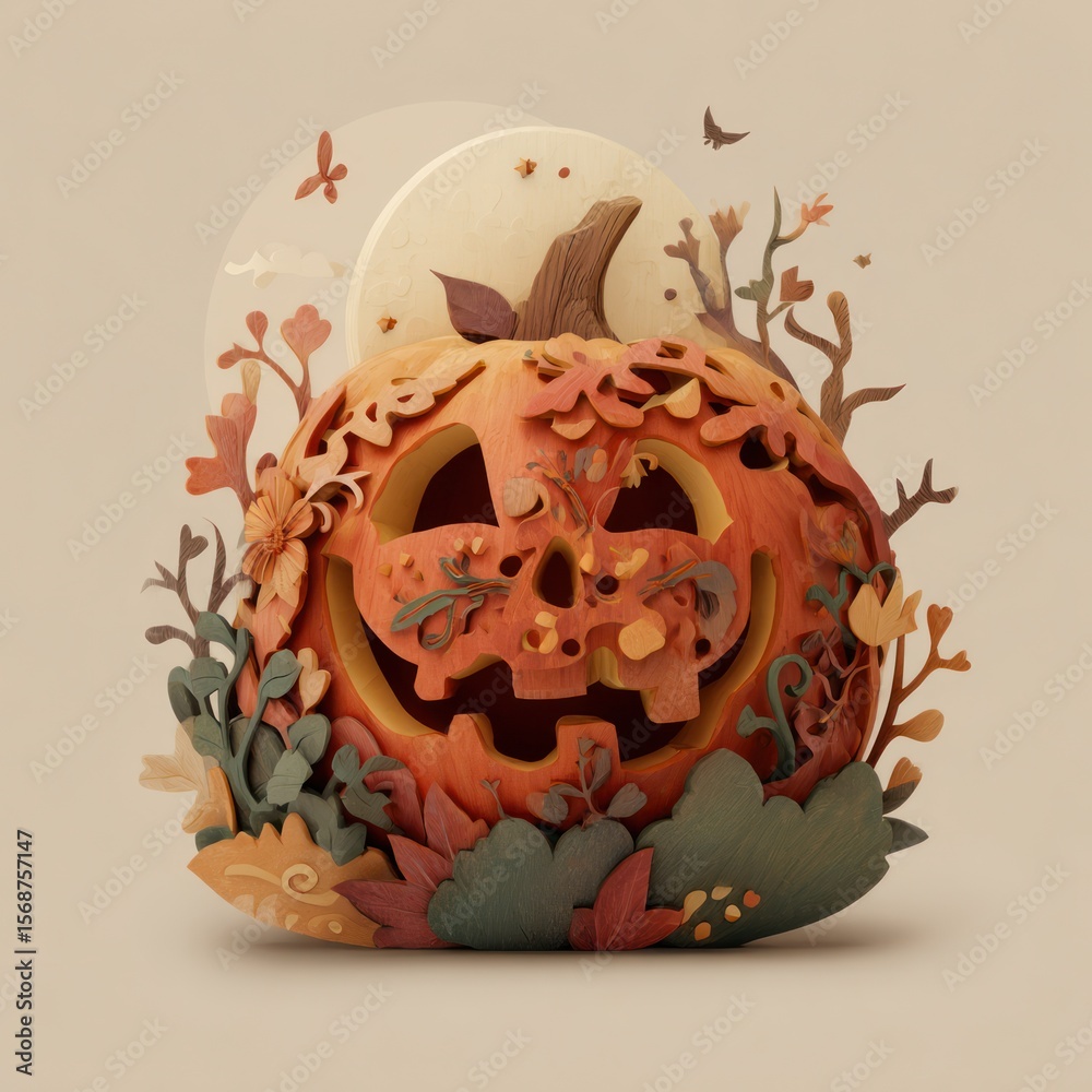 Fototapeta premium carved pumpkin halloween illustration