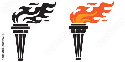 Two Torches with Flames in Contrasting Colors Symbolizing Different Concepts like Light and Darkness or Warmth and Coldness