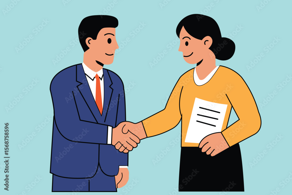 Fototapeta premium Successful business partnership symbolized by a confident handshake, representing collaboration, trust, and a closed deal.