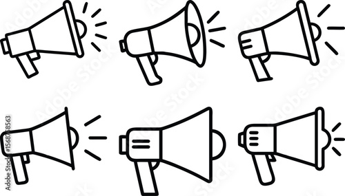 Megaphone line art vector icon set and vector illustration