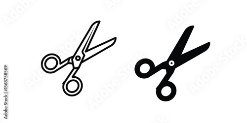 vector icon of open scissors, representing cut, edit, trim, or remove."