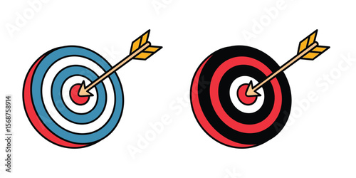  vector icon of a target with an arrow hitting the bullseye, symbolizing goals, success, achievement, and strategy."