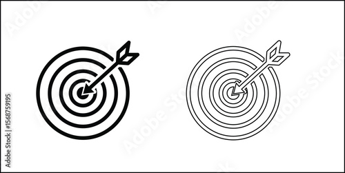  vector icon of a target with an arrow hitting the bullseye, symbolizing goals, success, achievement, and strategy."