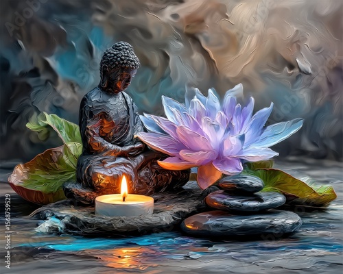 Buddha, lotus, candle, zen