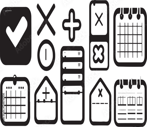 Collection of various dark blue and white ui icons representing different functions and symbols