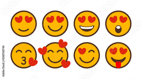 love emoticons collection, yellow smiley face with red hearts