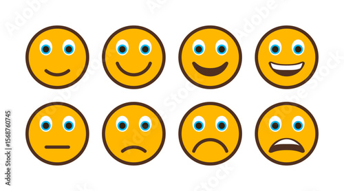 different moods smiles, yellow smiley face vector icons set