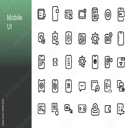 Mobile user interface with various app symbols and navigation icons design, showcasing modern technology concepts for a creative project.