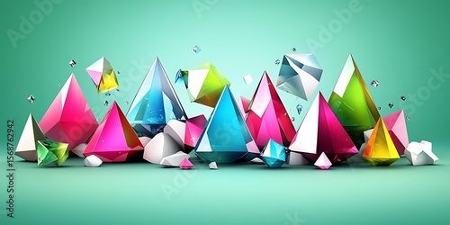 Vibrant Geometric Forms Arrayed on a Cyan Surface for Abstract Modernity