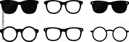Eyeglasses Sunglasses Icon Set - Fashionable Vision Optics

