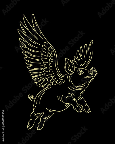Winged pig outline clip art illustration wings pork flying vector isolated editable