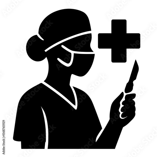 Female Surgeon Icon: Medical Professional with Scalpel