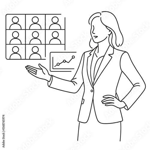 Woman Presenting Online: Virtual Meeting & Business Webinar