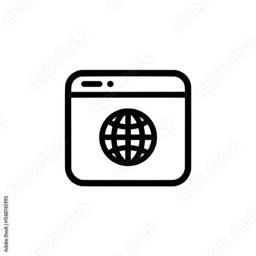 Minimalist browser window icon displaying a globe symbol for web or global network access
