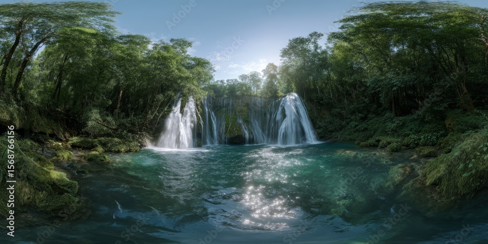 Fototapeta premium Waterfall adventure in nature hdr 360 degrees view