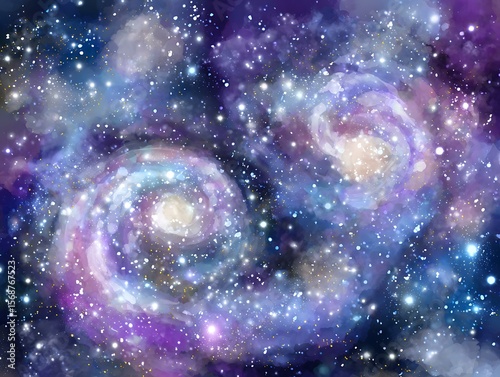 Colorful galaxy swirls in space.
