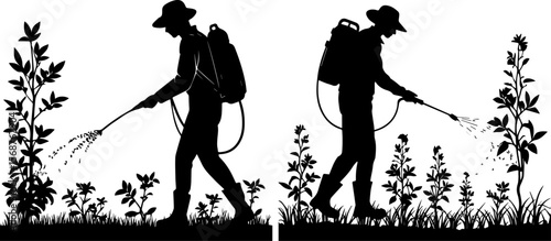 Farmer Spraying Crops - Pest Control and Agriculture Silhouette