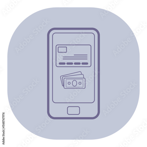 Mobile device with digital wallet interface featuring cash and card illustration. Modern payment methods in everyday transactions concept