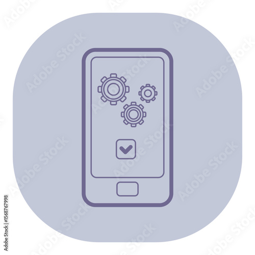 Simple line icon of mobile device with gear symbols indicating settings. Concept of customization and configuration of mobile applications and features