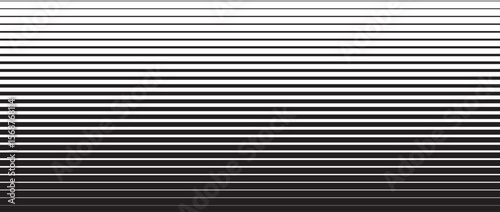 Line halftone gradation texture. Fading horizontal stripe gradient background. Repeating pattern backdrop. Black parallel thin to thick lines backdrop for overlay, print, cover, graphic design. Vector