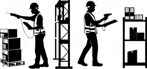 Warehouse Workers Scanning Barcodes for Inventory Management and Logistics