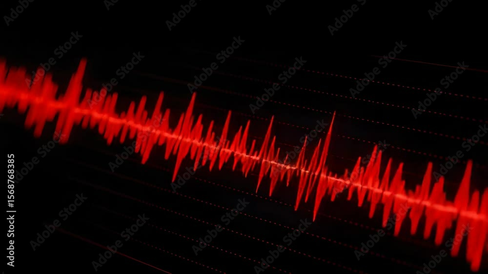 Vibrant Red Waveform with Grid Pattern on Dark Background Showing Dynamic Oscillations