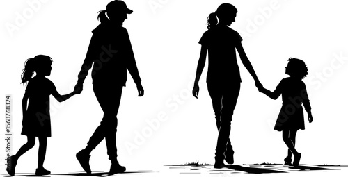 Mother and Child Walking Hand-in-Hand Silhouette: Family Bond and Parenthood