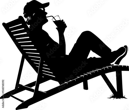 Relaxing Person on Lounge Chair with Drink Silhouette
